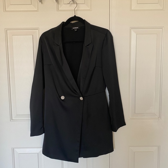 Express Satin Wrap Front Blazer Romper - Picture 4 of 6